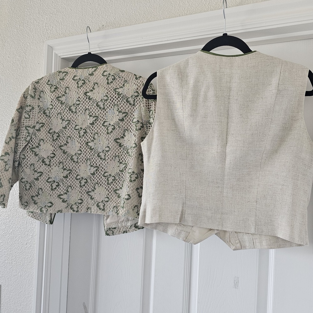 1960s Vintage Blouse Jacket Set Floral Crochet Lace Linen Top #86 - Picture 2 of 6
